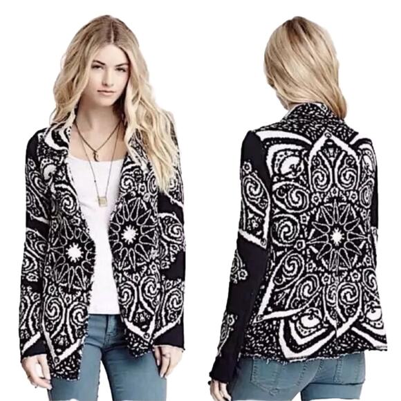 Free People Smitten Kitten Cardigan- Black & White, Patterned, Oversized Fit, XS - Picture 1 of 11